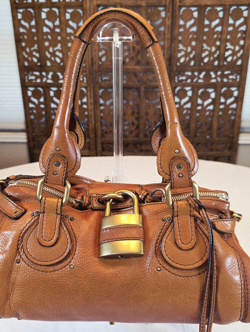 2006 Chloé Paddington Satchel Cognac Pebbled Leather-Lock and Key w COA.